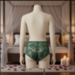 ⁦شورت قصير من الدانتيل المزخرف بحواف مقوسة وغطاء زمردي⁩ - الصورة ⁦3⁩