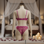⁦طقم حمالة صدر وسروال داخلي من الدانتيل بنقشة زهور الفوشيا⁩ - الصورة ⁦2⁩