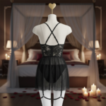 Midnight Blossom Sheer Garter Babydoll Set - Image 2