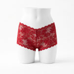 Scarlet Foliage Scalloped Lace Boyshort